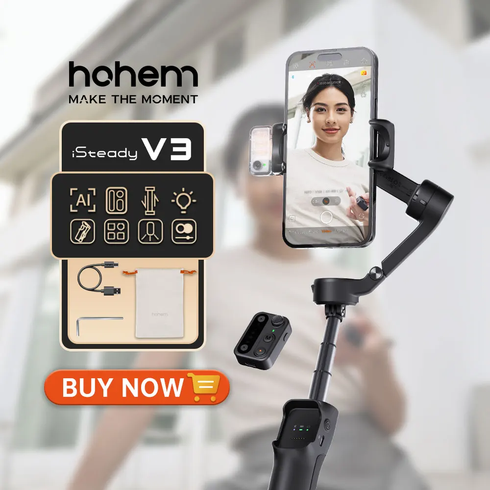 

hohem Official V3 Smartphone Stabilizer Ai Face Tracking 3-Axis Phone Gimbal Built-in Selfie Stick Portable iPhone16/Samsung