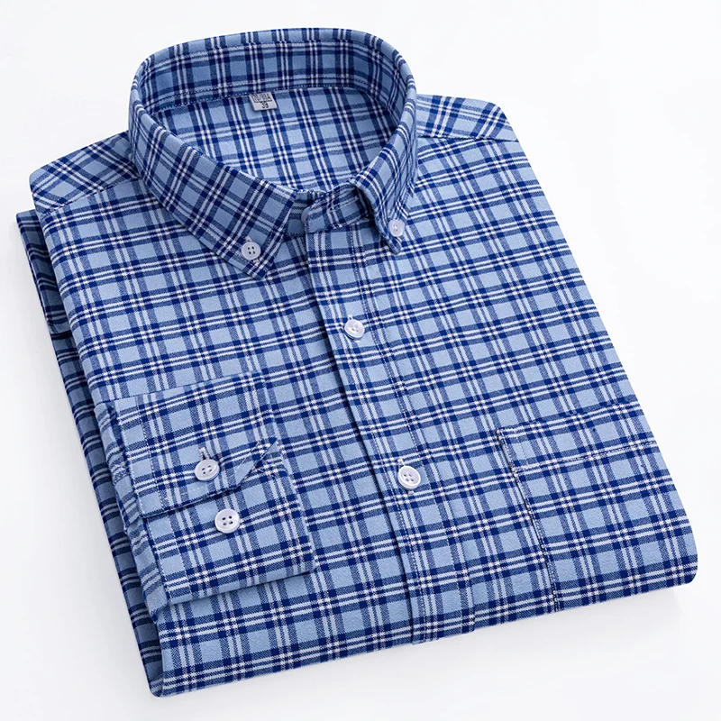 New in shirt fashion pure cotton long-sleeve shirts for men slim fit formal plain shirt soft oxford plaid tops designer clothes