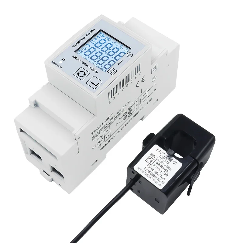 SDM2100CT Power Energy Meter Single Phase Electricity Wattmeter 50A/100MV 230V RS485 Pulse/Modbus Output kWh V A PF For PV