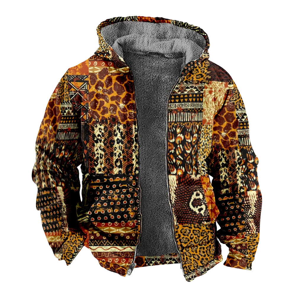 Men's Winter Jackets Coats,vintage bohemian leopard Pattern Cotton Clothes Overcoat Sophisticated 3D Style Party