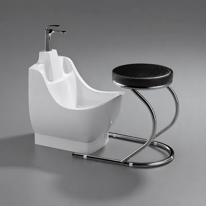 Integrated Ceramic Body Wash Basin with Chair Foot Wash Basin Outlet Bathroom Ware