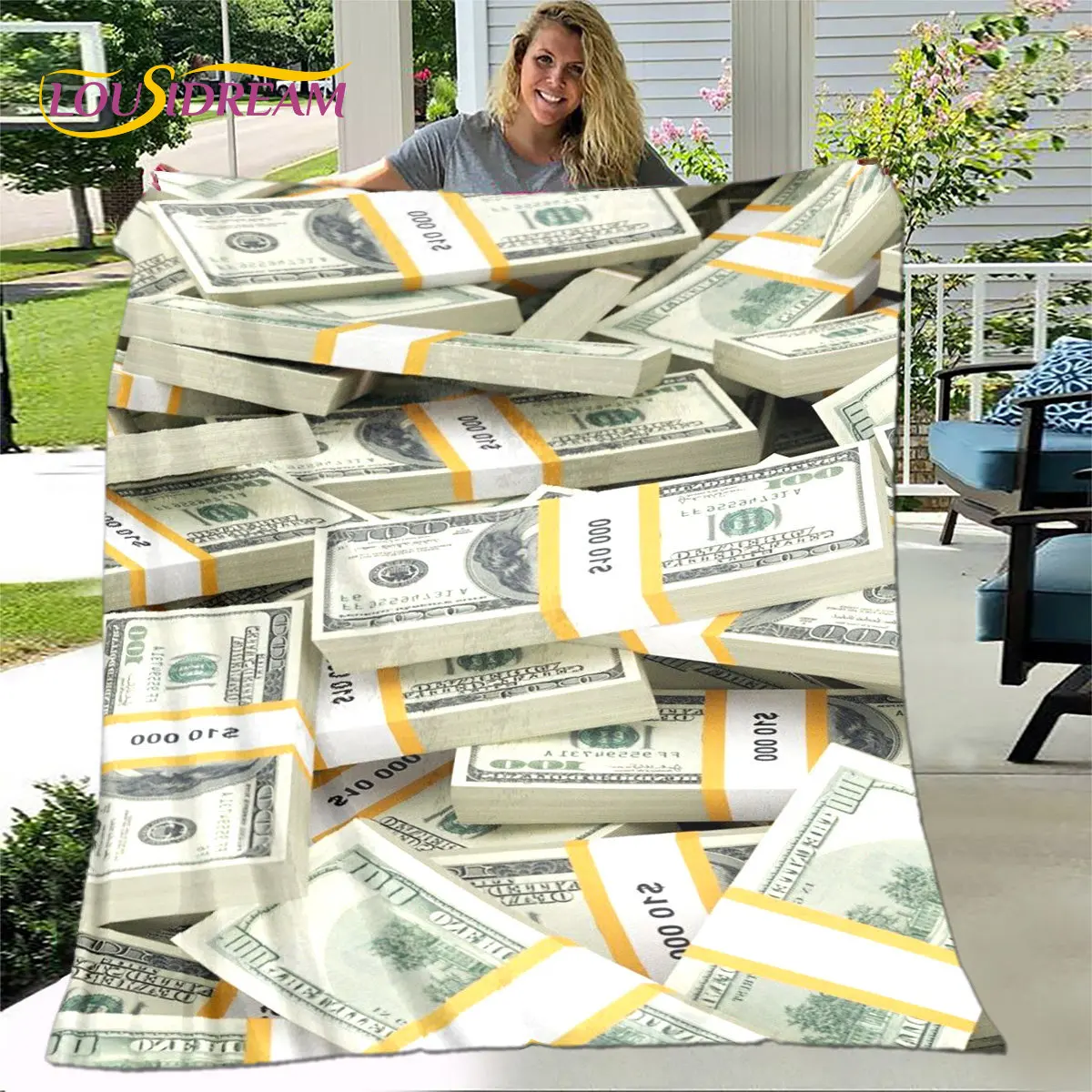 3D Đồng Đô La Tiền Hoa Văn Chăn, Dép Nỉ Chăn Ném Chăn, trẻ Em Chăn Ủ Ấm Cho Nhà Phòng Khách Phòng Ngủ Giường Sofa Dã Ngoại