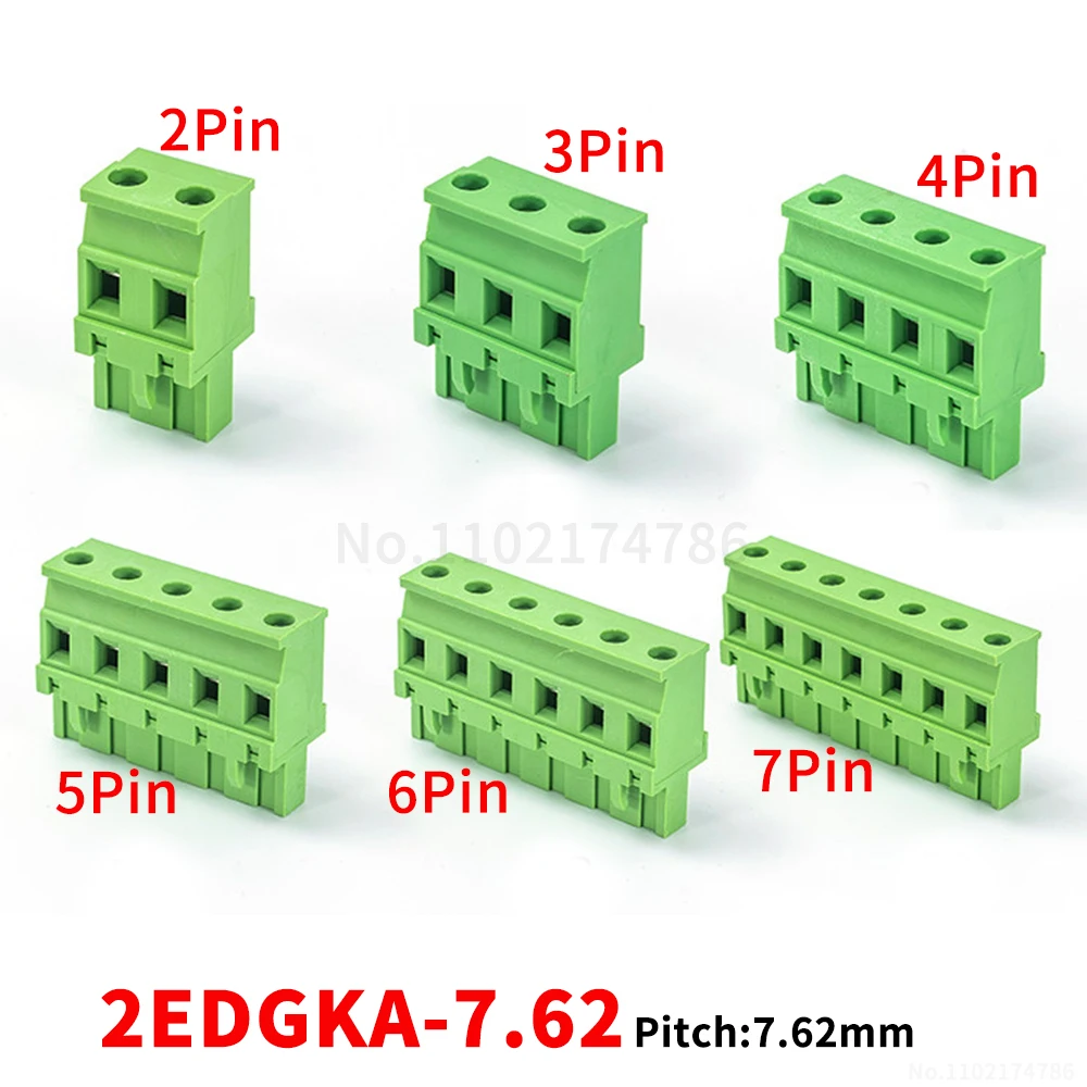 (1 pcs) 2EDGKA - 7.62mm vertical side-entry 90° plug-in terminal block 2~12P plug green KF 15EDGKA 7.62