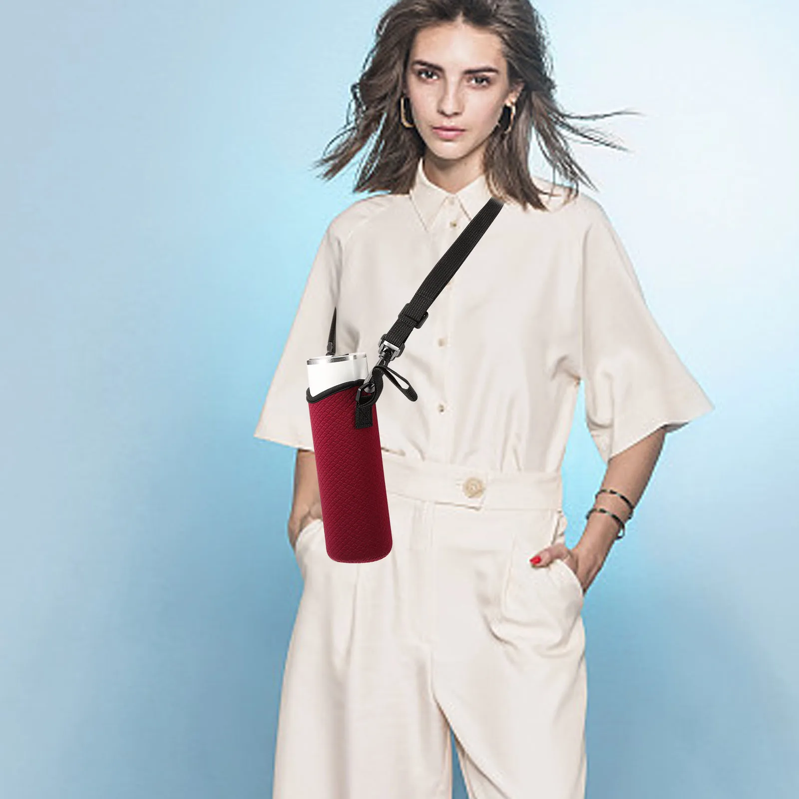 

Water Bottle Carrier Bag Adjustable Shoulder Strap Insulated Cover for Travel Hiking Daily Use Durable Lightweight Scratch