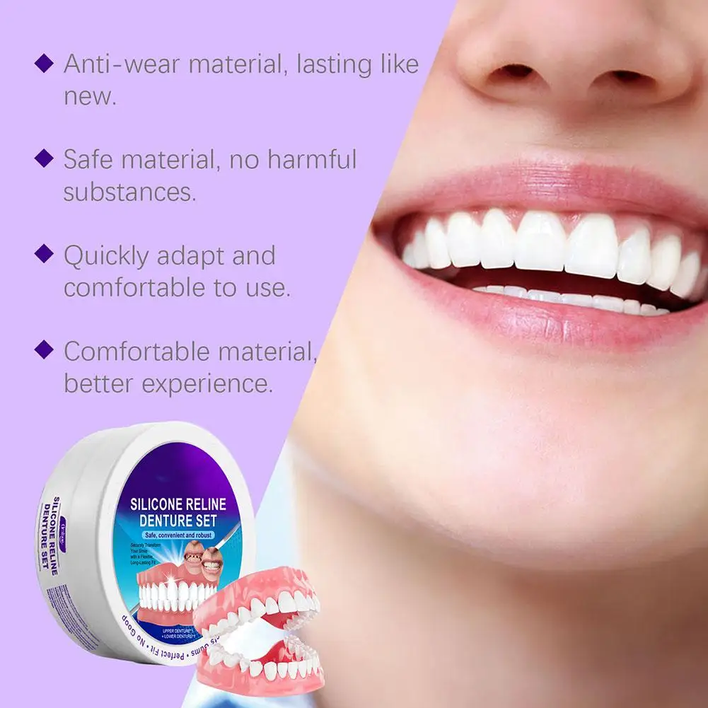 

Silicone Denture Set Denture Silicone Reline Kit for Securing Upper and Lower Dentures Soft Denture Reline Kit for Men and Women