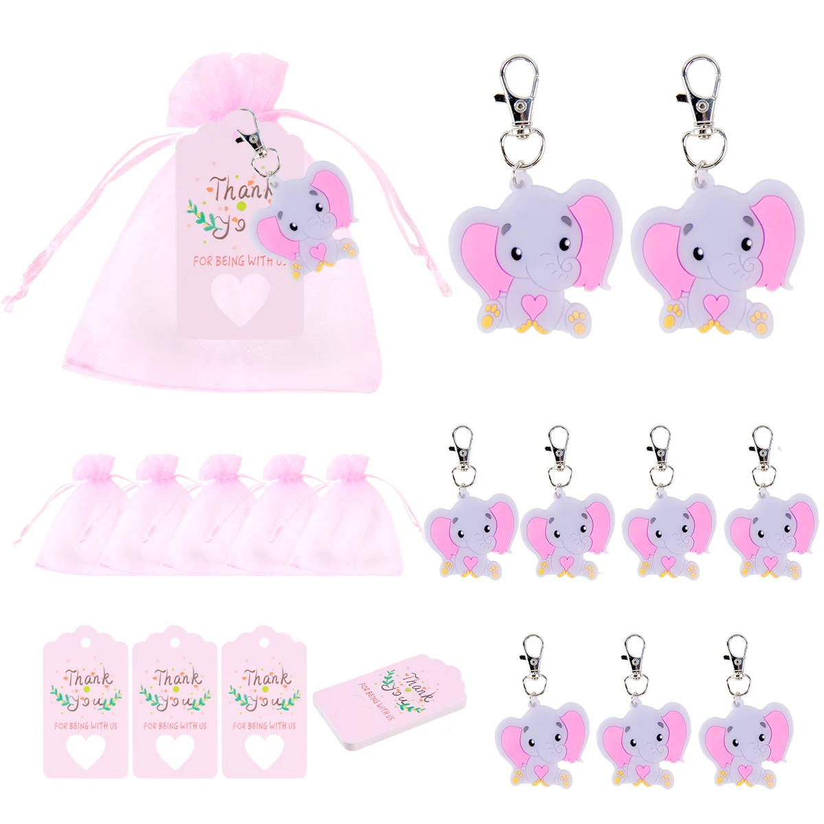 10/20pcs Baby Shower Return Favors Including Animal Keychains Organza Bags and Thank You Tags for Guests Baby Kids Shower Favors