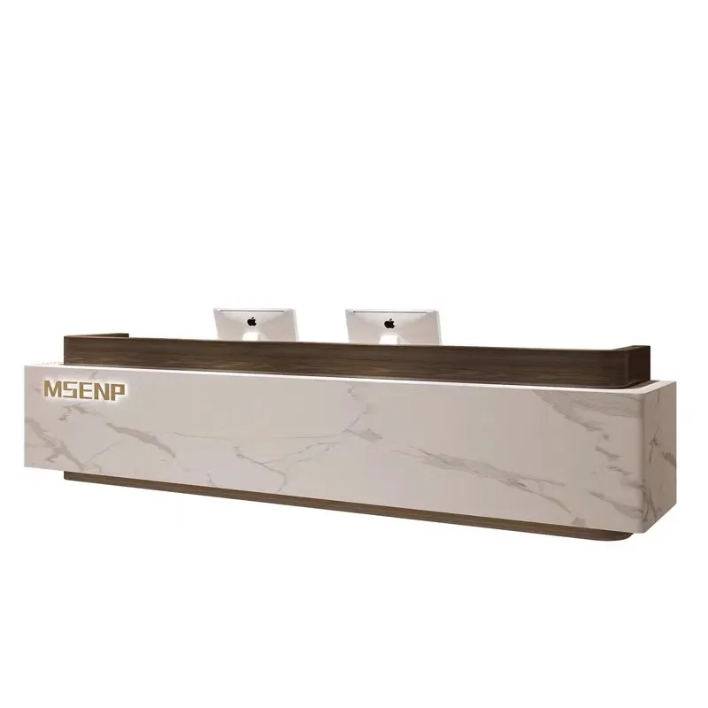 &c High Quality Large Gold 2 Person Reception Desk U Shaped Marble Wood Office Reception Desk