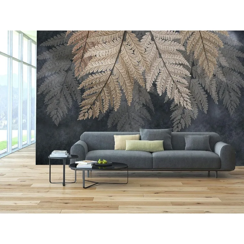 Vintage Botanical Leaf Wallpaper Mural Dark Plant Leaves Wall Murals Decor for Living Room Bedroom(Not Peel and Stick)