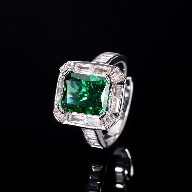 

Jewelry with copper base, gold-plated, high-carbon diamond, ice-flower square diamond, copper inlay, elegant and light luxury ri