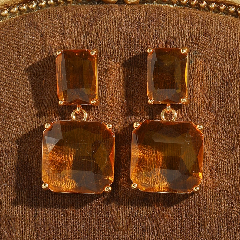

Vintage Yellow Crystal Earrings For Woman Gold Color Drop Dangle Colored Summer Accessories Wedding Valentine Day Gift 2025