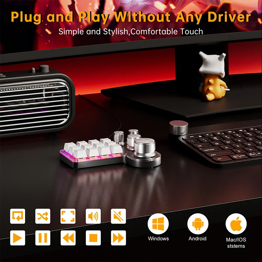 3 Modi, 12 Tasten, mechanische Tastatur, 4 Knöpfe, individuelle Programmierung, Makro-Gaming-Tastatur, RGB, Bluetooth, 2,4 G, USB, kabelgebundene Tastatur für PS – Detail 3
