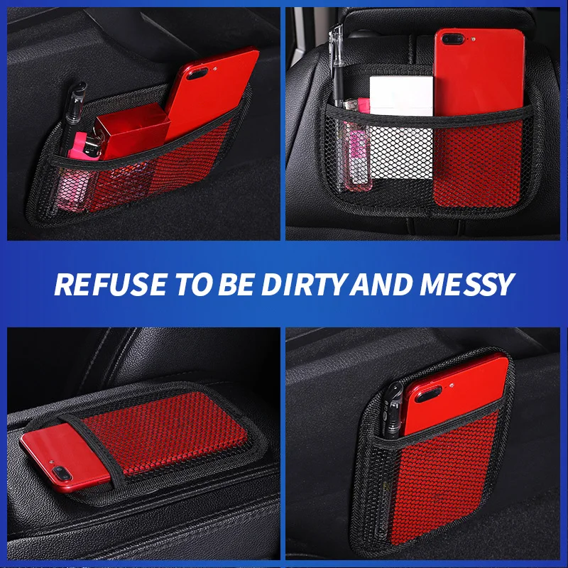 Car Leather Mesh Bag Oxford Fabric Storage Net Bags Car Interior Organizer Phones Coins Keys Storage Auto Stowing Tidying Tools