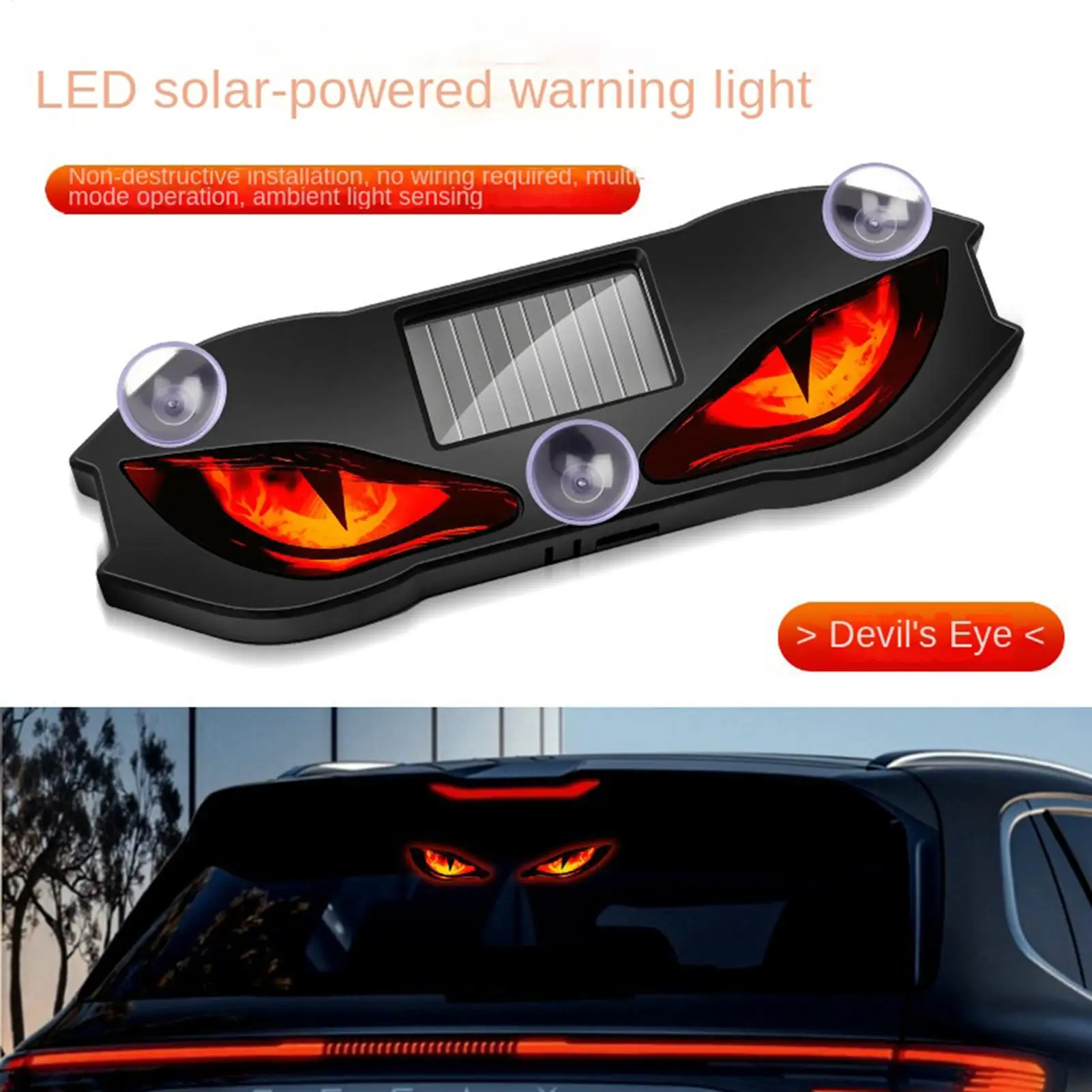 Solar Windshield Glowing Eyes Car Led Decorative Light Sensor Activated Dynamic Flashing Sticker Novelty for Front Rear Window