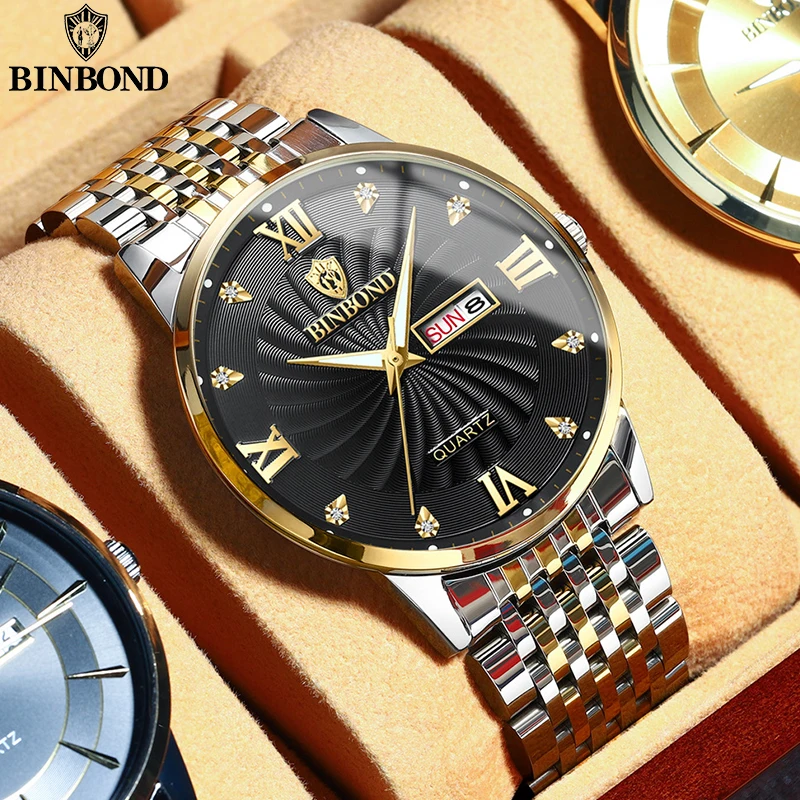 BINBOND Top Classic Business Men\'s Watches Quartz Fashion Ultra-Thin Wrist Watch 30M Waterproof Luminous Luxury Men Watch B3034