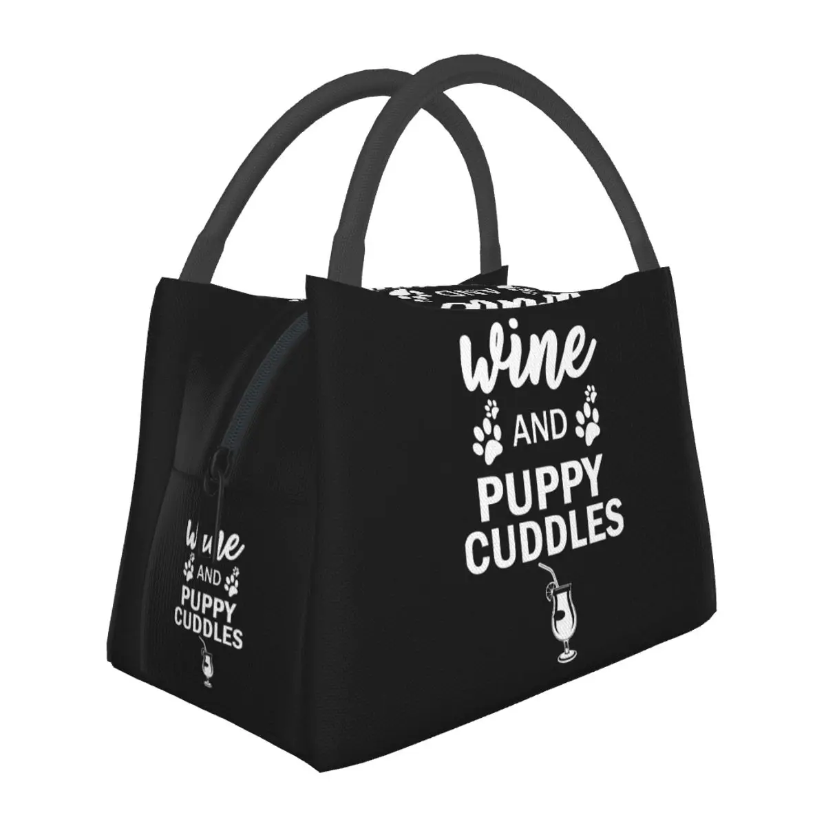 Wine And Puppy Cuddles Funny Dog Lover Dog Mom Lunch Bags Bento Box Lunch Tote Picnic Bags Cooler Thermal Bag for Woman Travel