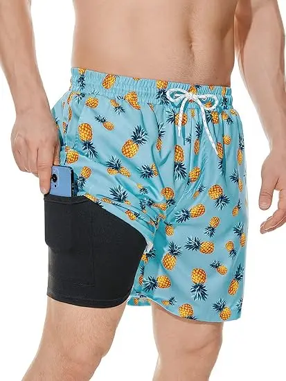 Men's Swim Trunks Board Shorts Quick Dry Mens Swimming Trunks with Compression Liner