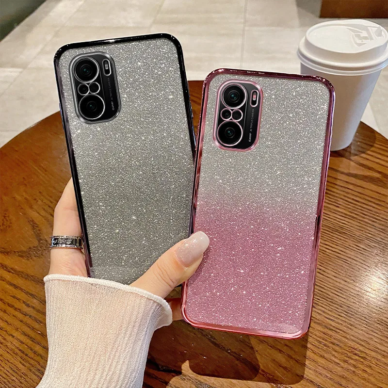 For Xiaomi Poco F3 Case POCO F3 Phone Case M2012K11AG Luxury Electroplated Glitter Soft Bumper Clear Redmi K40 K40Pro Back Cover