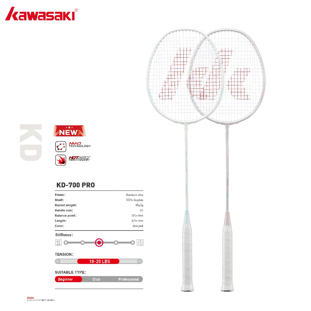 Kawasaki New Training Badminton Racket With Badminton String For Beginner 2U KD-700 PRO Badminton Practice