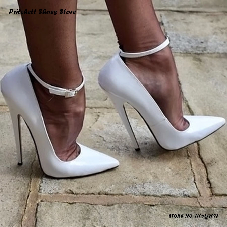 

Women's 18cm Extreme High Pumps Patent Leather Buckle Strap Footfetish Stilettos Sexy Pointed Toe Thin Heels Plus Size Footwear