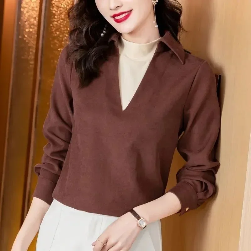 الكورية نمط الربيع والخريف تصميم المتخصصة الشعر فضفاض المرأة الاتجاه وهمية قطعتين سروال قصير قميص طويل الأكمام ل جديد #5