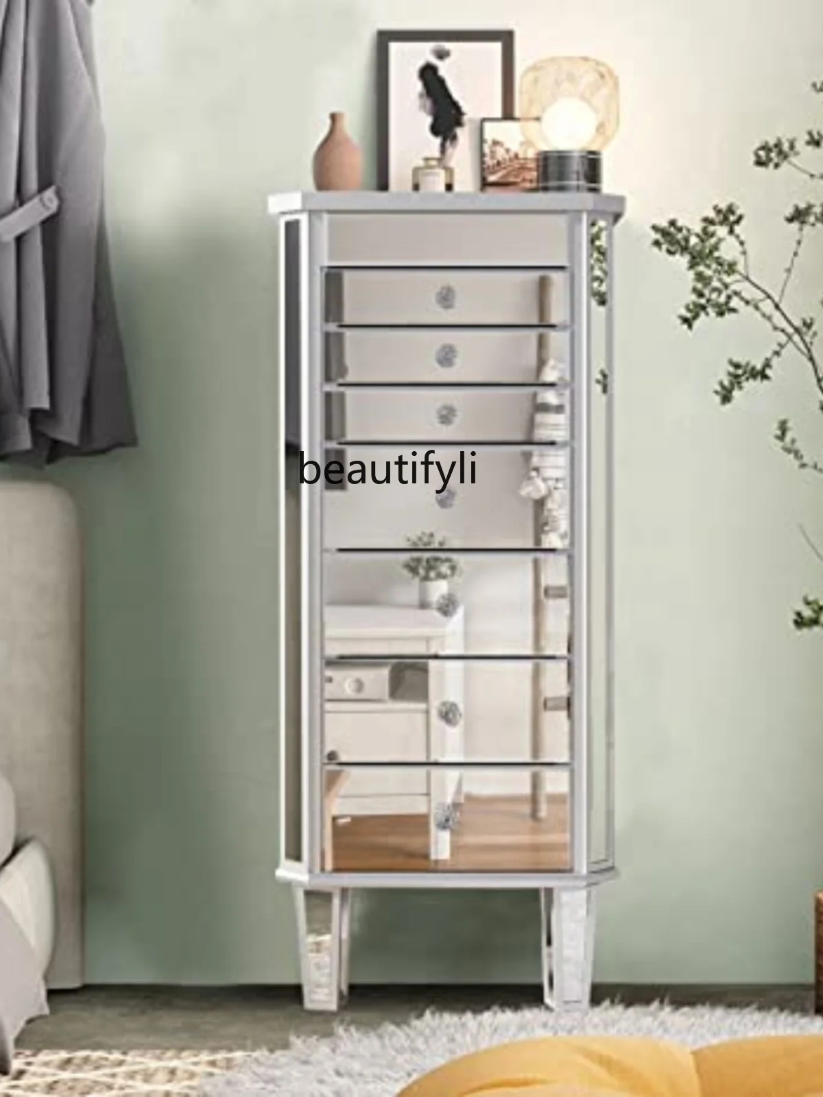 French Mirror Jewelry Cabinet Bedroom 7-Drawer Cabinet Multi-Function Drawer Storage Cabinet Cosmetic Cabinet Jewelry Cabinet