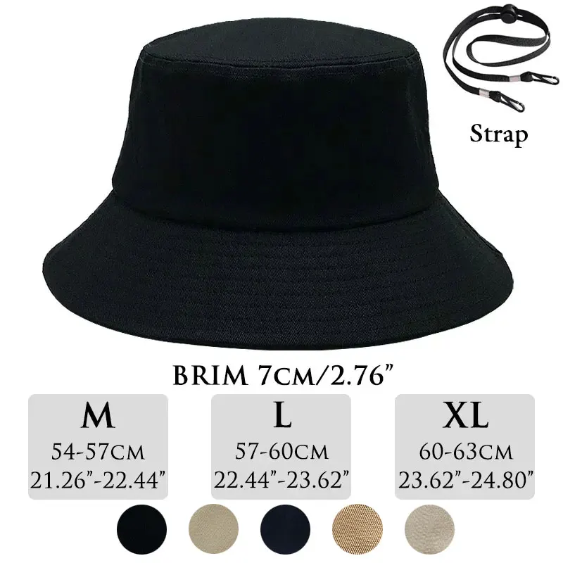 Big Head Plus Bucket Hat for Men 60-63cm Large Size Summer Fisherman Cap Cotton UPF50+ Outdoor Sun Hat Woman 54-57cm Panama