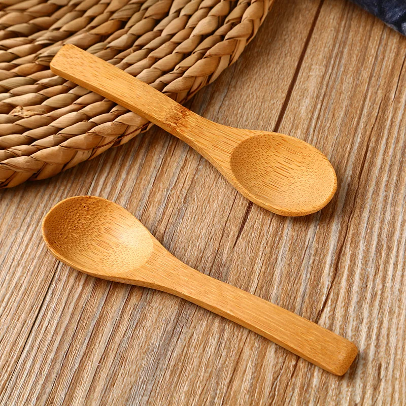 2pcs Small Bamboo Honey Spoon Eco-Friendly Kitchen Tableware Condiment Scoop Coffee Dessert Teaspoon for Household Use