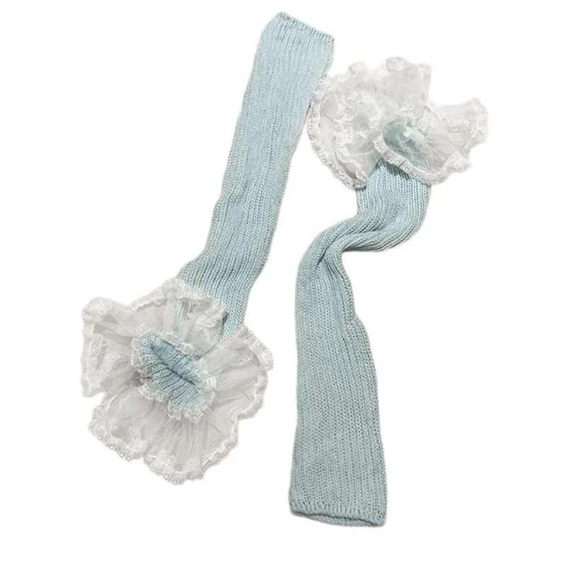 

Aesthetic Fashion Ribbed Knit Stretch Leg Warmer Harajuku Boot Covers Sweet Ruffled Lace Trim Leg Sleeve Long Calf Socks 15UB