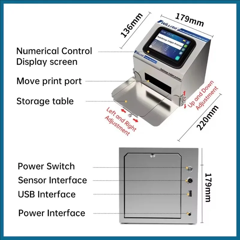 Willita J1 12.7mm 25.4mm Desktop Static Inkjet Printer 5 Inch Touch Screen for Expiry Date Logo Printing view 6