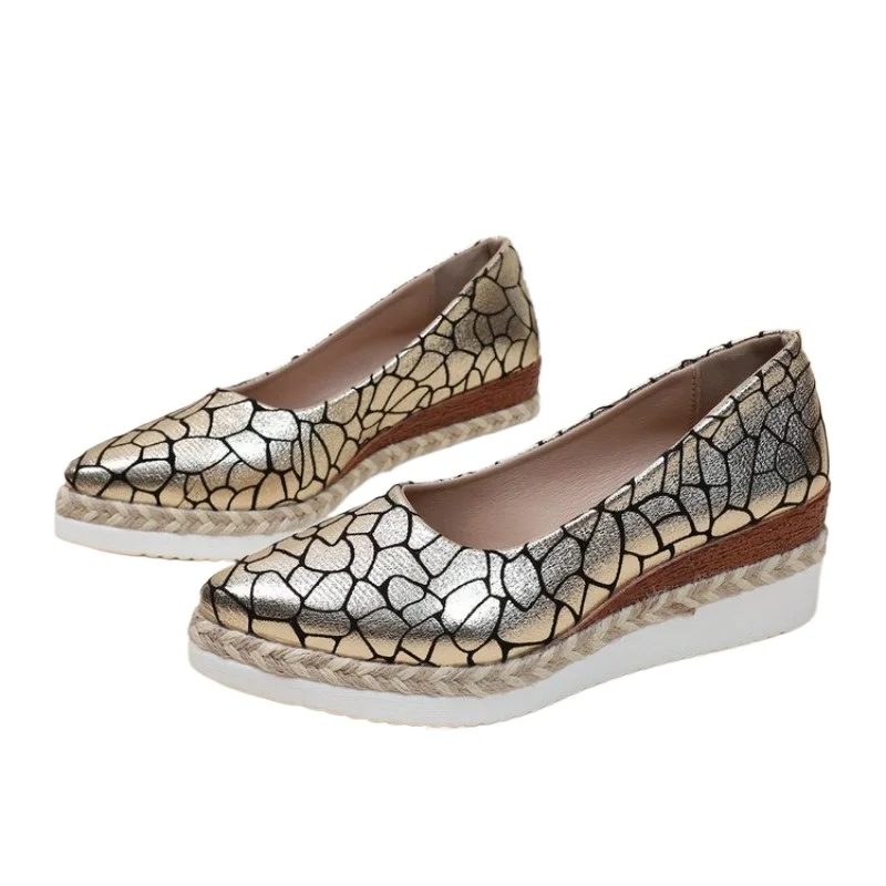 

Fashion Slope Heel Shoes Spring New Style Pointed Head Shallow Mouth Straw Plaited Sole Soft Sole Non-slip Heel Shoes
