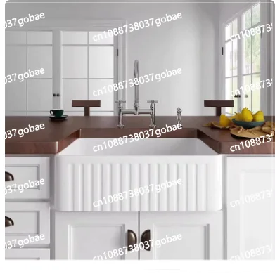 Vertical Kitchen Sink Ceramic Vegetable Basin Double-sided Dishwasher Ceramic Large Single Sink Undercounter Basin