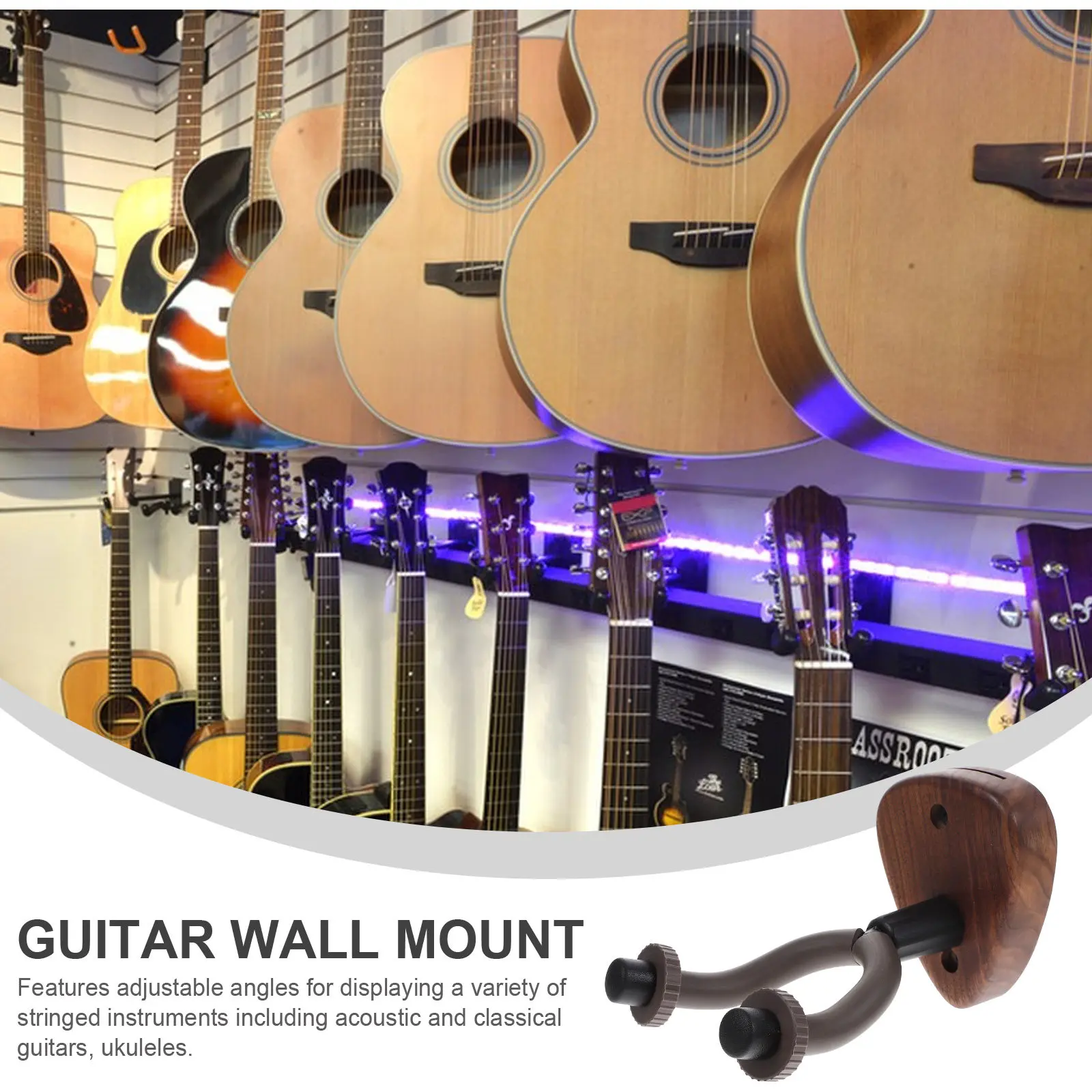 Guitar Wall Holder Solid Material Adjustable Angle Guitar Wall Mount Hook Stand for Acoustic Classical Ukulele - view 5
