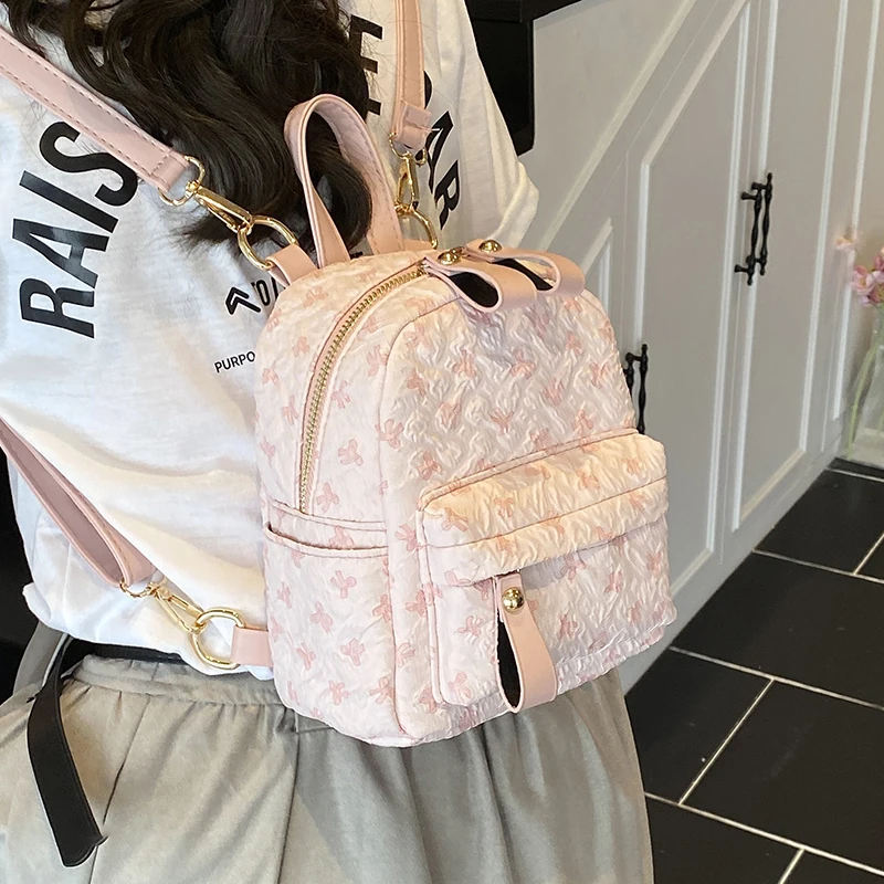

Exquisite Mini Classic Printed Bow Backpack Women Simple Durable Leisure Travel Storage Luggage Bag Fashion Back-to-school Gifts