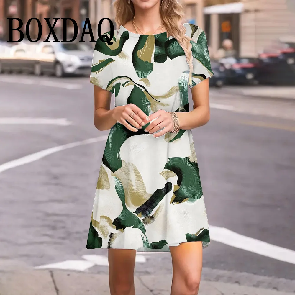 Plus Size Women's Summer Mini Dress Vintage Painting 3D Printed Short Sleeve Casual Loose Short Dress Fashion Sundress Clothing