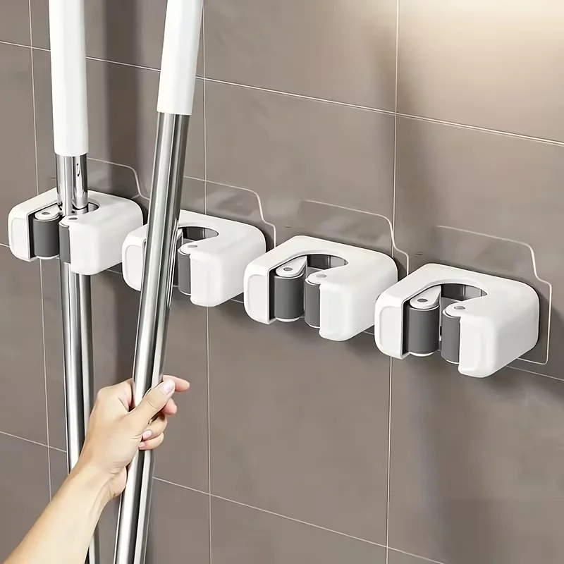 Wall-Mounted Mop And Broom Rack No-Drill Space-Saving Vertical Storage with Mop Storage Clip And Broom Hook Modern Practical Org - view 4