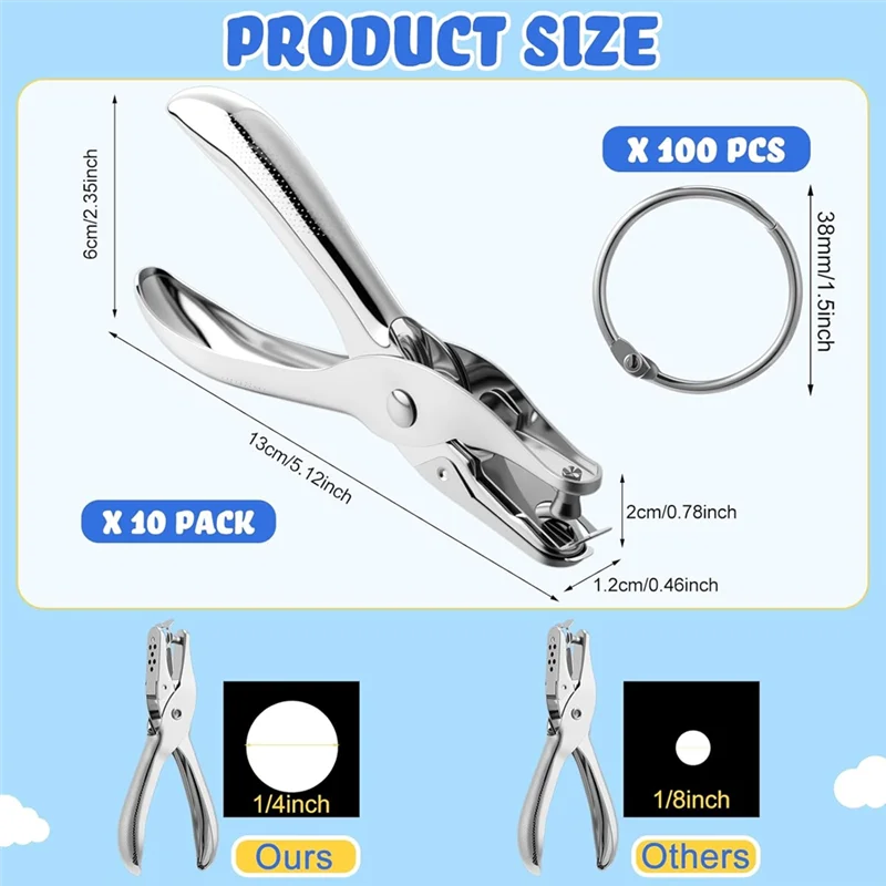 SR-学校用品 パンチ 100個入り シングルホールパンチ、1/4インチ ワンホールパンチャー バインダーリング 教室、工作用