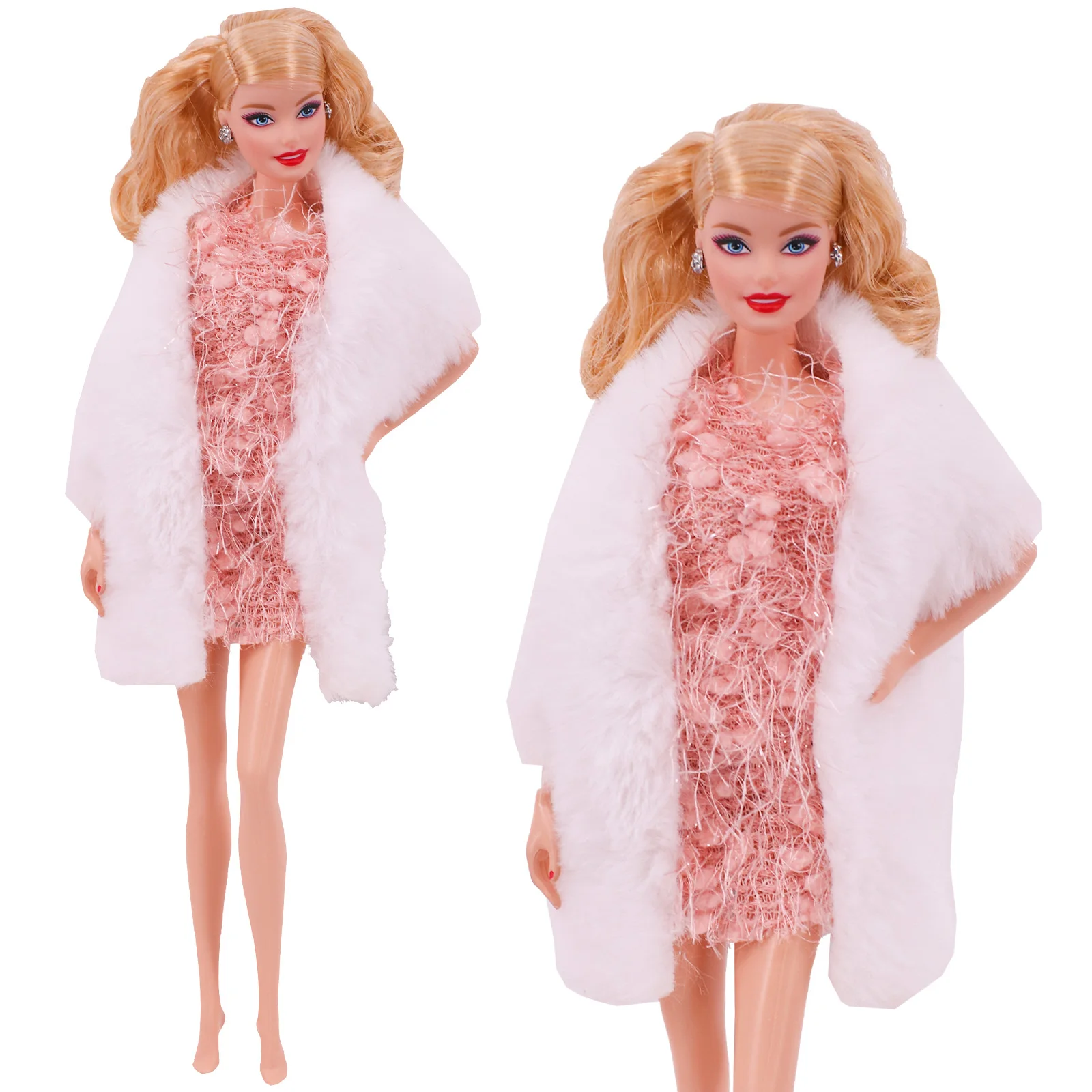 4 Pcs/Set Fur Vest Coat + Dress/Casual Outfit,For 11.8 Inch Barbis Doll Clothes,Gift,Doll Accesories,Cute Dolls