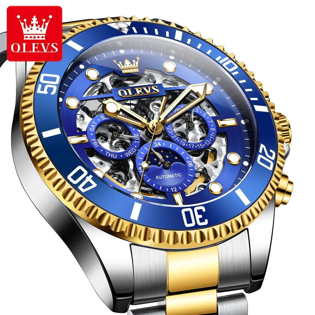 OLEVS 6715 Men Automatic Watches Top Brand Auto Date Hollow Mechanical Watch For Men Luxury Deep Waterproof Luminous Hand Clock