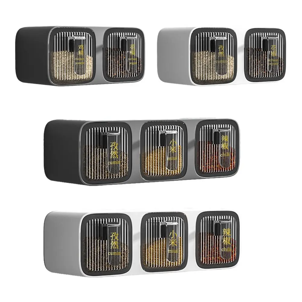 Wall Mount Spice Boxes White Grey 2/3 Grids Kitchen Storage Salt Msg Sugar Plastic Seasoning Combination Set Kitchen Supplies