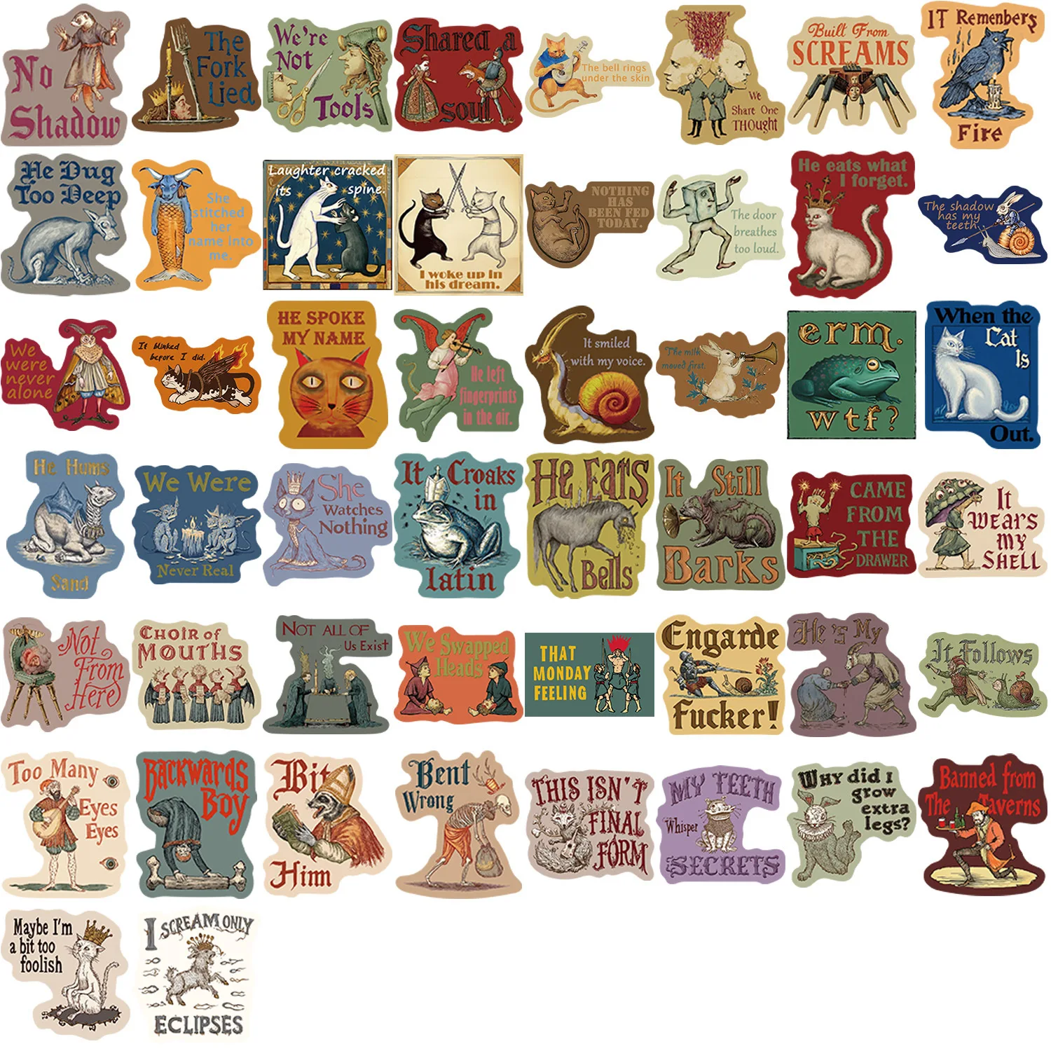 50/100 Pcs Medieval Gothic Abstract Doodle Stickers Parchment Design for Guitar Notebook Suitcase Decals