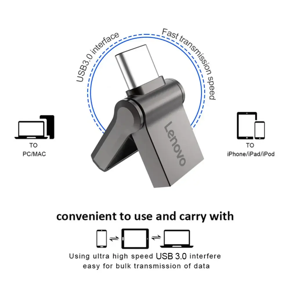 Lenovo USB 3,0 Flash-Laufwerk Typ C 2-in-1 Pen drive 128GB 2TB 1TB wasserdichtes Pen drive passt für iPhone 16 Pro Max, Huawei P70