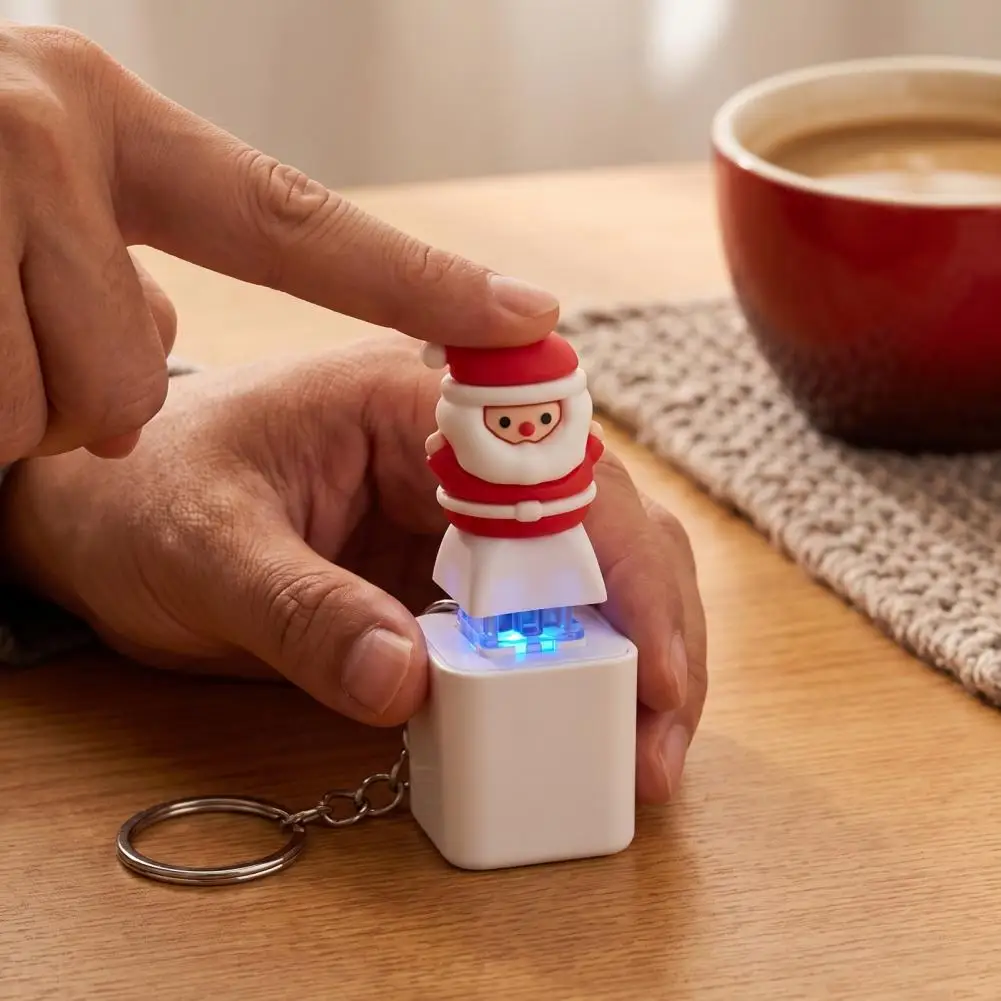 Santa Claus Luminous Voice Keychain, Type-C Rechargeable Fidget Toy, Portable LED Light Pendant for Home Office And Travel