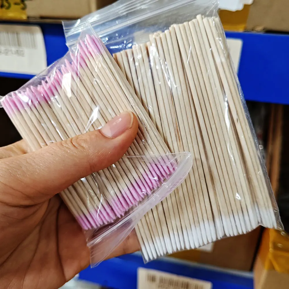 500 pièces Nail Art rose Double tête de coton écouvillon bois pointe pointue bâtons de coton applicateur sourcil tatouage maquillage ongles propre écouvillons %