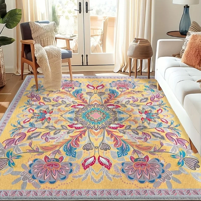 Living Room Carpet Girls Bedroom Bedside Floor Mat Machine Washable Easy Folding Rug Large Area Floral Style Decorative Carpets