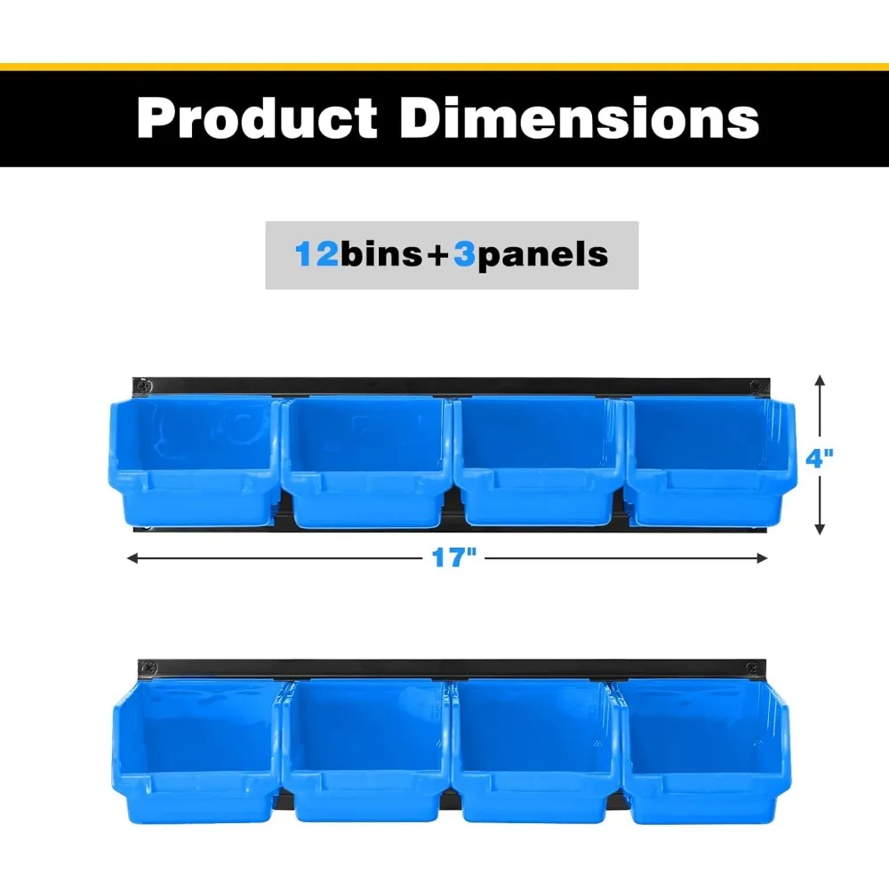 Wall Mounted Storage Bins, Plastic Hanging Storage Organizer Bins, Garage Tool Storage System for Screws