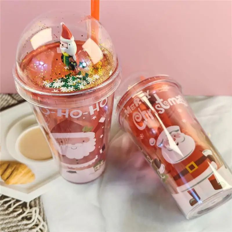 Christmas Cup With Lid Straw Double Layer Plastic Coffee Milk Tea Juice Mug Xmas Cup Water Bottle Christmas Gift Wholesale