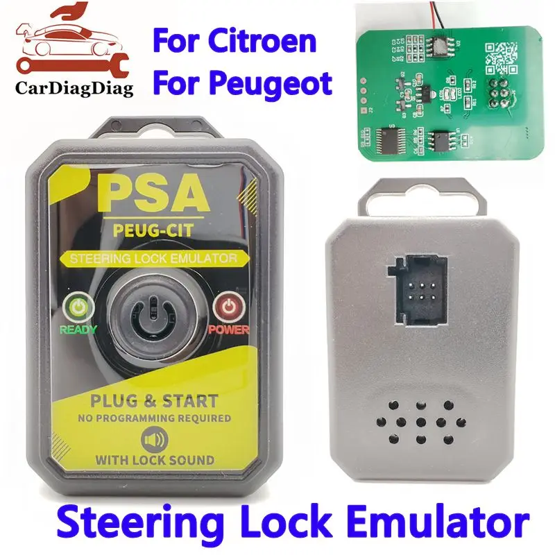 

Новейший эмулятор блокировки руля для PSA Peugeot, Citroen, Opel после 2011 года, без необходимости программирования, со звуком блокировки.