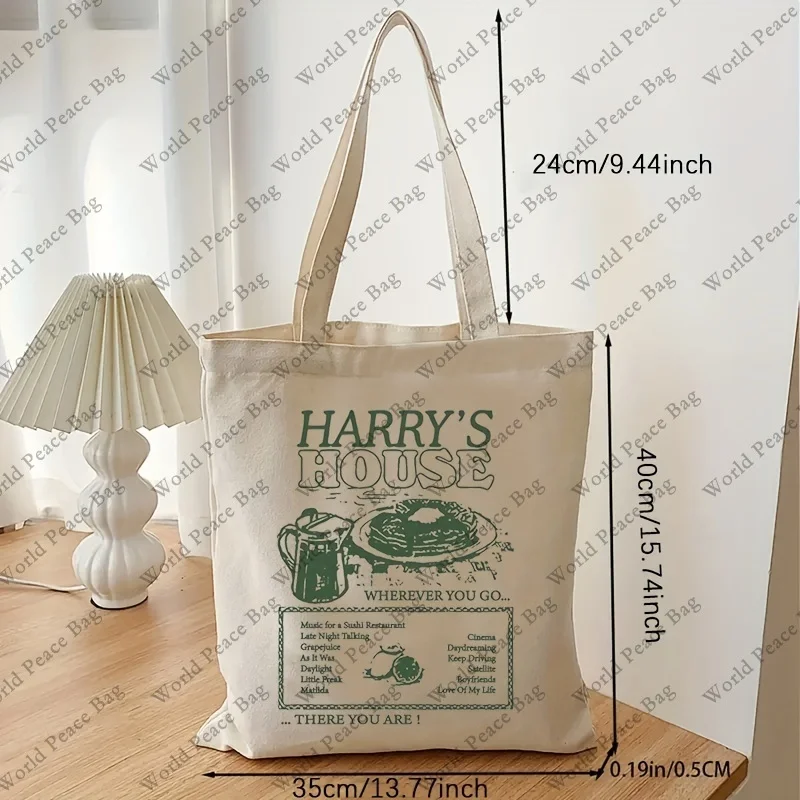 Harry\'s House Pattern Tote Bag, Casual Canvas Shopping Bag, Travel Storage Bag Reusable Shopping Bag Supermarket Bag