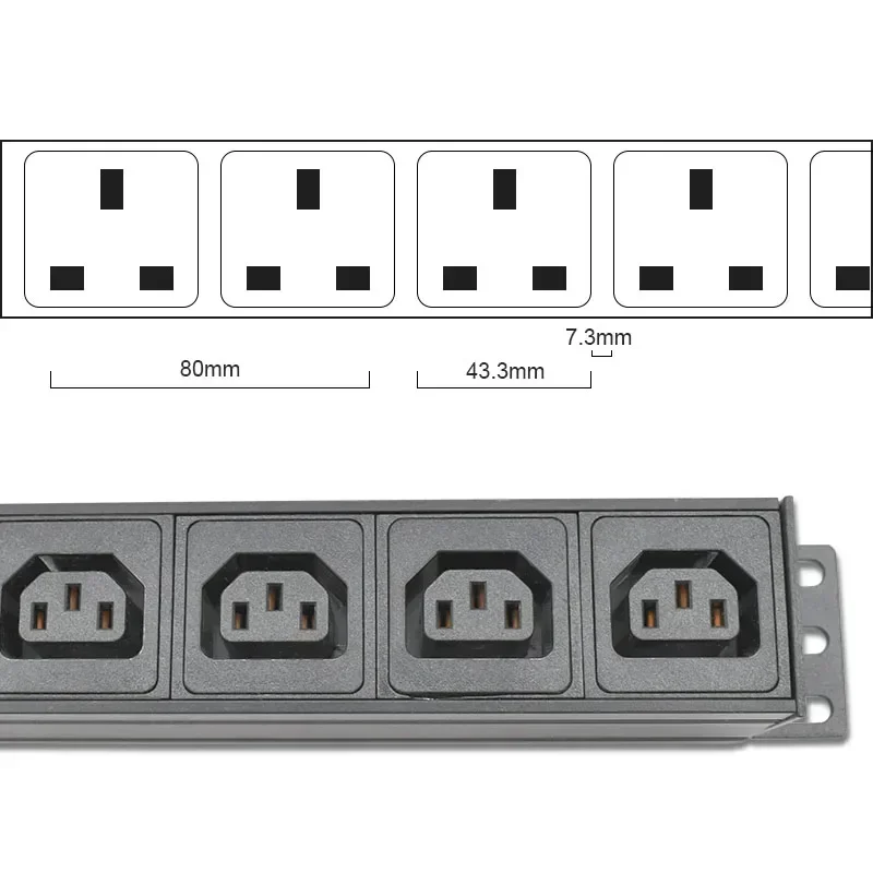 Imagem -04 - Pdu Power Strip Distribution Display Digital Amperímetro C13 Way Output Socket 2m Extension Cord com Proteção contra Sobrecarga