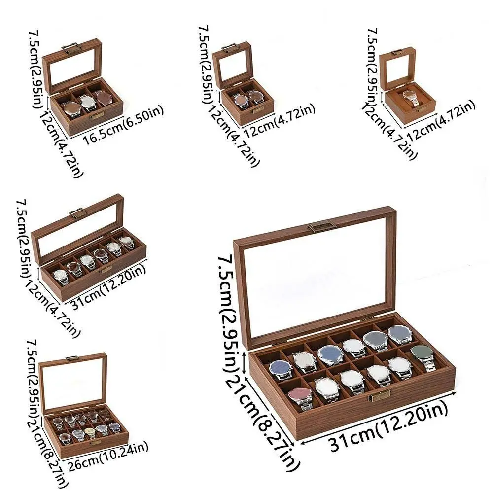 1/2/3/6/10/12 فتحات صندوق تخزين ساعات وسادة ساعة لينة الجوز ساعة خشب صندوق عرض النمط الصيني الرجعية صندوق ساعة خشبي #6